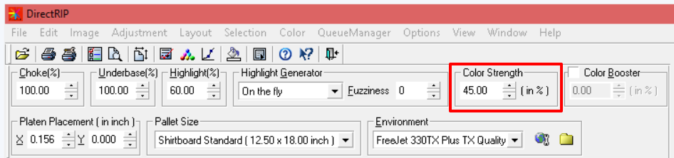 Color Strength in DirectRip toolbar