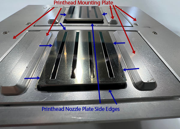 OmniDTF printhead mounting plate and nozzle plates