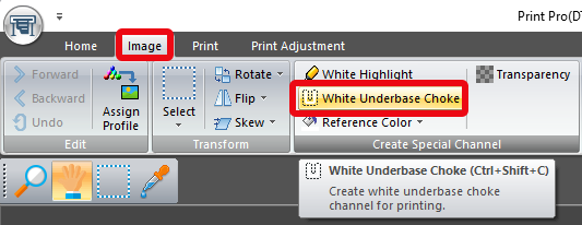 Image menu with White Underbase Choke option