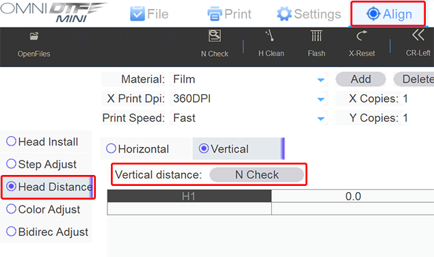 DTF Mini UI - vertical head distance alignement