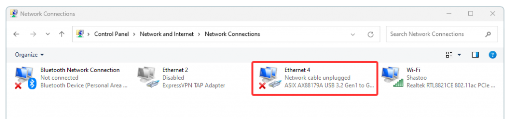 Control Panel - Network Adapters