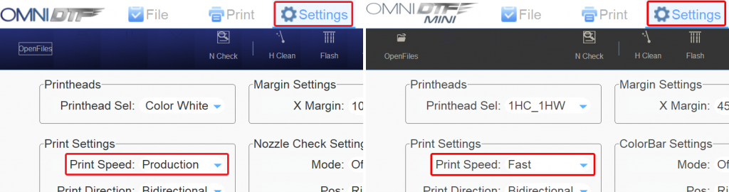 Print Speed, Omni DTF & DTF Mini