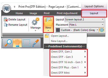 Layout tab > New button > Environment Groups