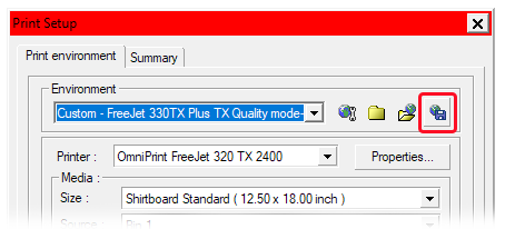 Print Setup window, Print Environment tab - Save Env button