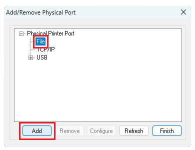 Add/Remove Physical Port window